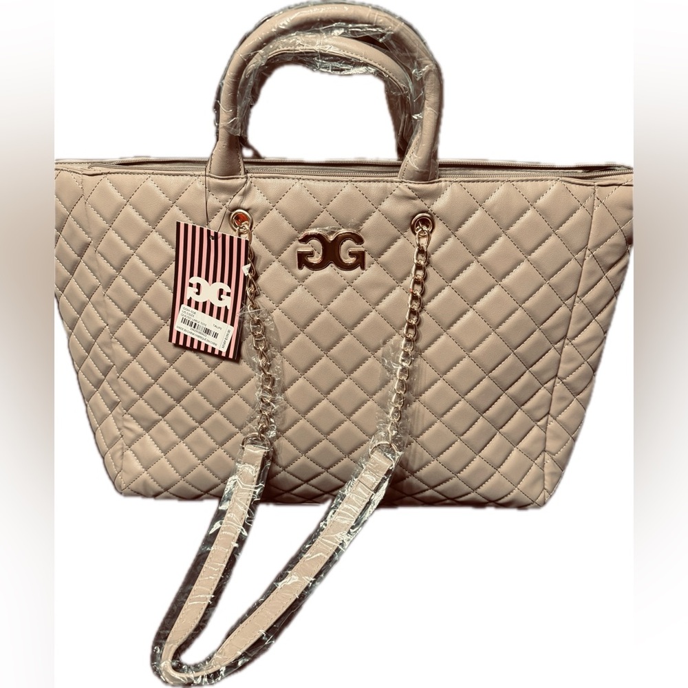 Gilda Paris Large Taupe Quilted Tote with Gold Accents NWT